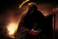 castles dark red fire scythe ravens grim reapers raven 2560x1600 wallpaper Art HD Wallpaper